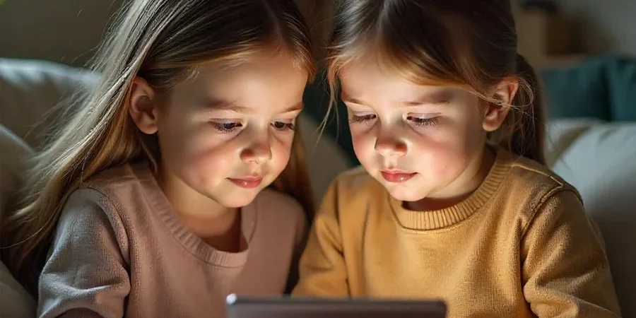 Child using tablet with parental screen time guidance Child using tablet with parental screen time guidance